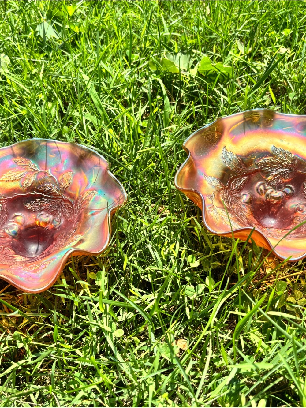 ANTIQUE MARIGOLD CARNIVAL GLASS BOWLS. CHERRY PATTERN. - Picture 3 of 14